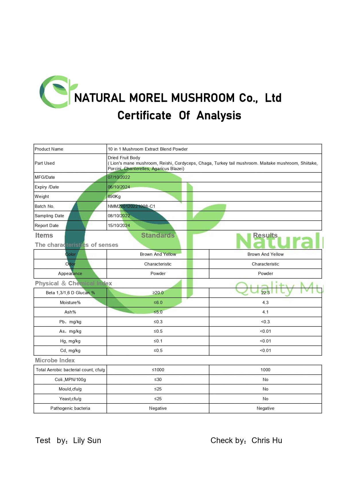 10 in 1 Mushroom Supplement Powder 20% Beta Glucan / Pesticide Residue Free